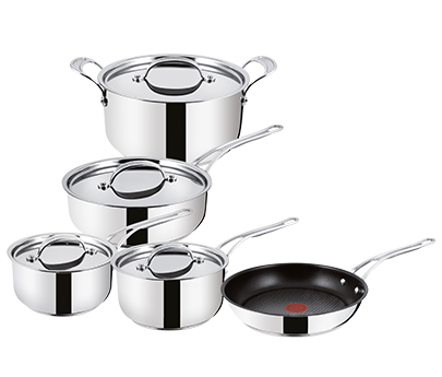 Tefal Jamie Oliver Cook's Direct Stainless Steel Frying Pan, 5 Piece Cookware Set, Non-Stick Coating, Heat Indicator, Riveted