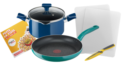 CHEFCLUB Chefclub by Tefal Food & The Gang Cooking Set: Frypan 24 cm, 5sec  Chopper 500 ml, Pizza Platter 34 cm, Recipe Booklet G805S304